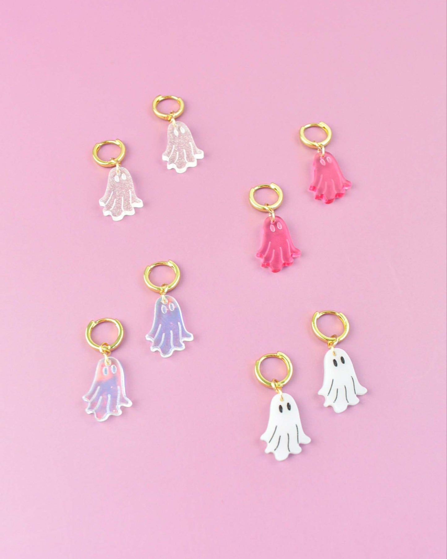 Colorful ghost charm huggie hoop earrings