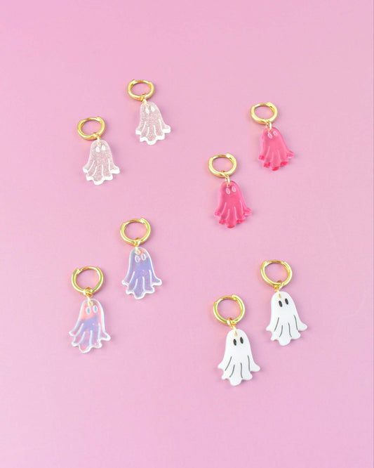 Colorful ghost charm huggie hoop earrings