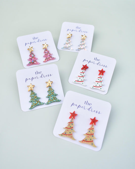 MINI CHRISTMAS TREE DANGLE EARRINGS
