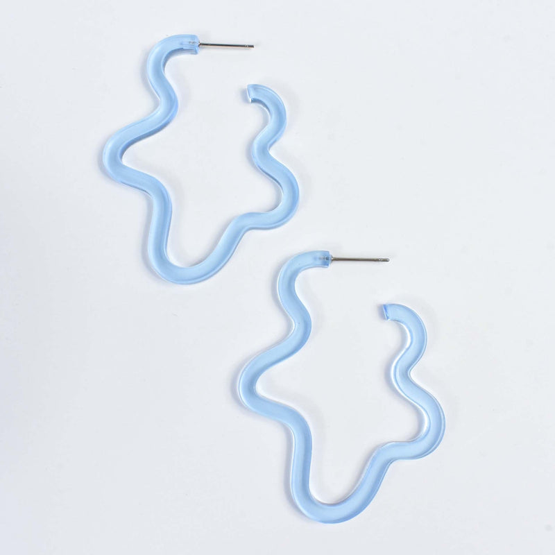 abstract blob blue hoop earrings 