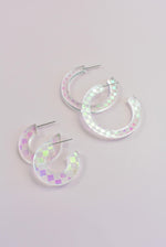 CHECKER IRIDESCENT HOOP EARRINGS