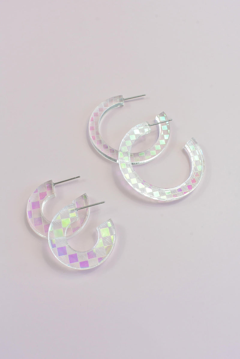 CHECKER IRIDESCENT HOOP EARRINGS