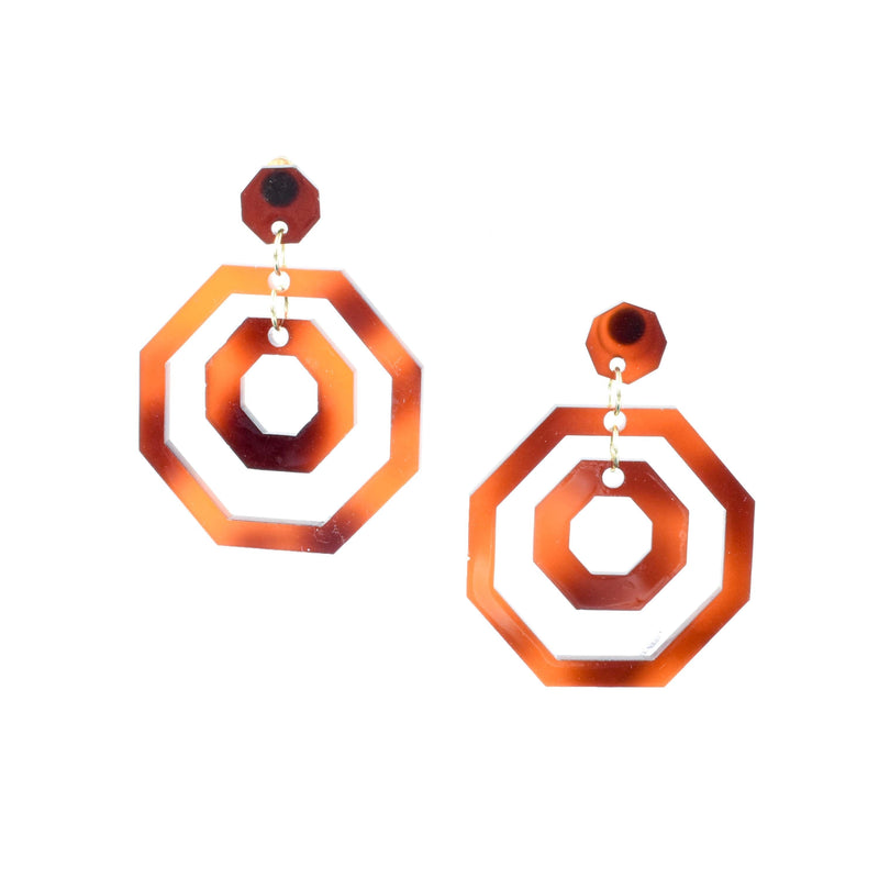 TORTOISE SHELL OCTAGON TATE EARRINGS - statement earrings 