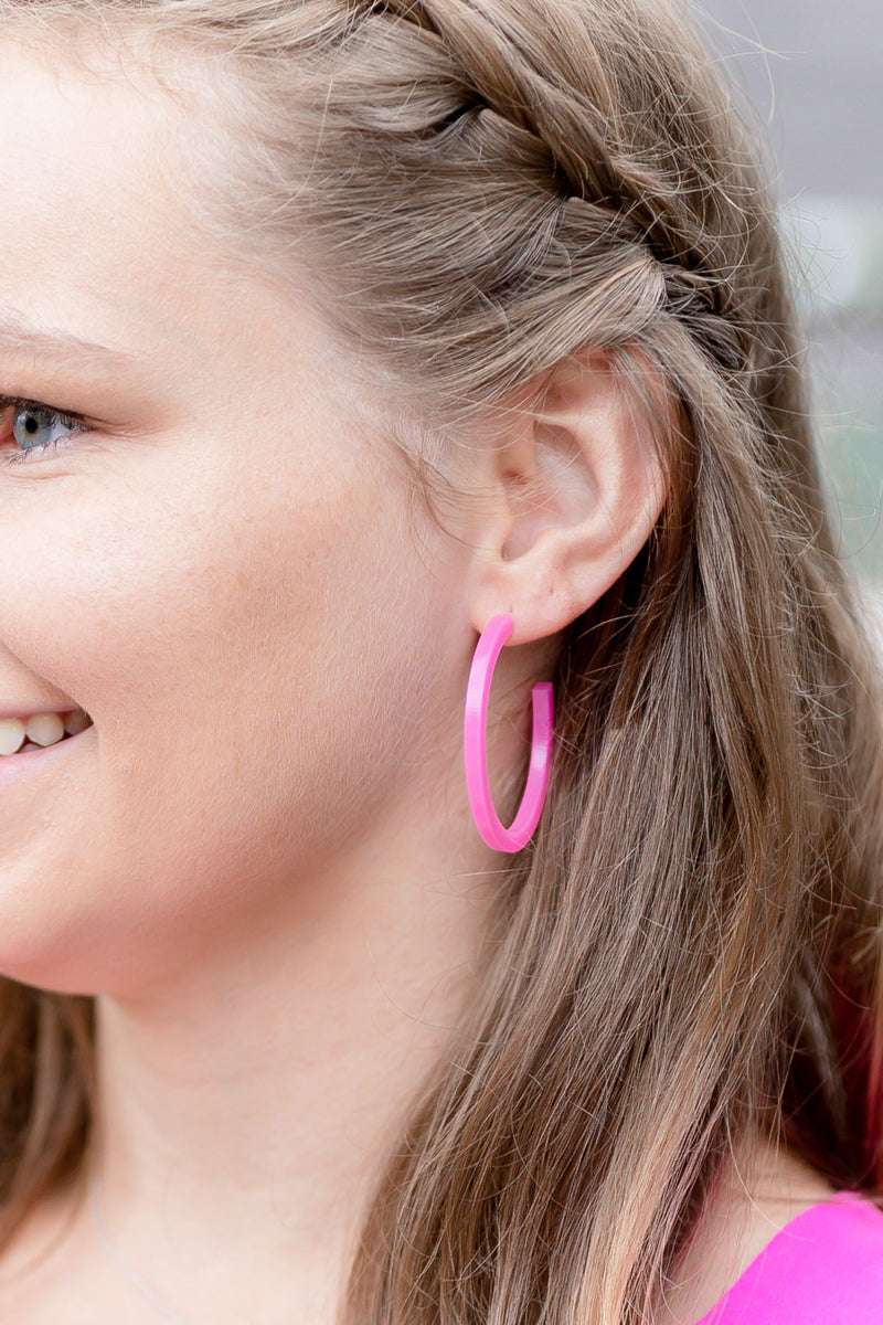 HOT PINK HOOP EARRINGS