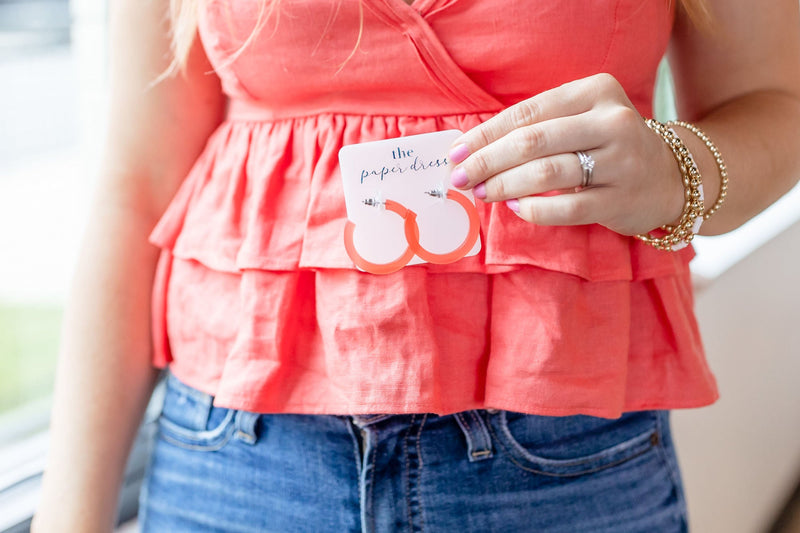 coral red round hoop earrings - lightweight summer hoops