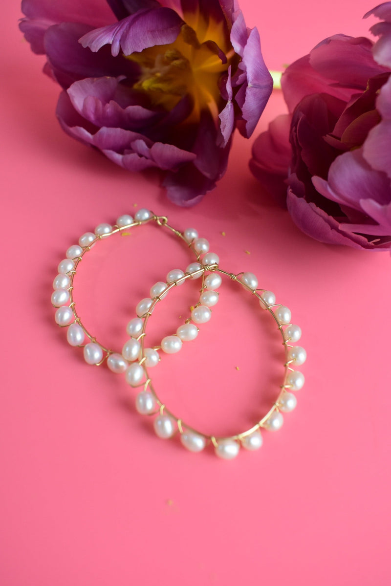 freshwater pearl hoop earrings - bridesmaid earrings